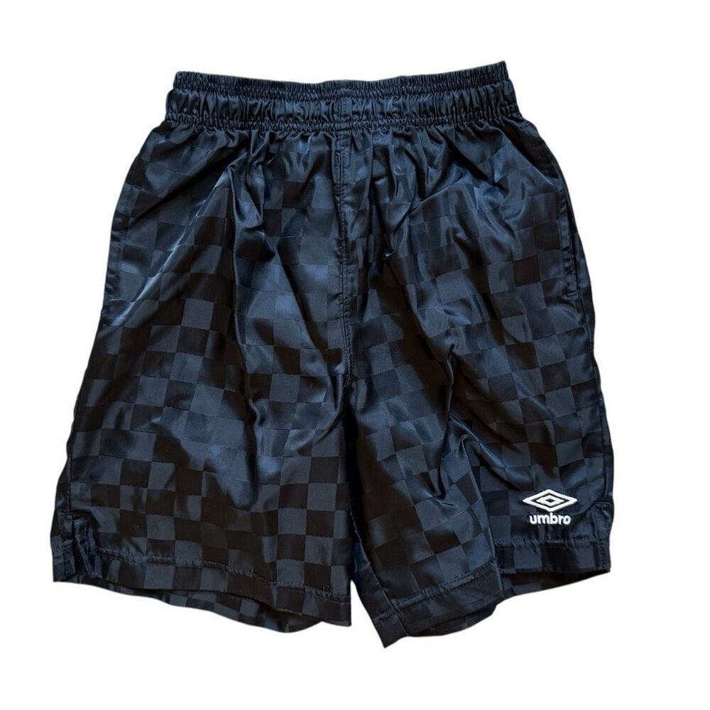 Youth Boys Umbro Black Checkerboard Soccer Activewear Drawstring Shorts - M 8/10